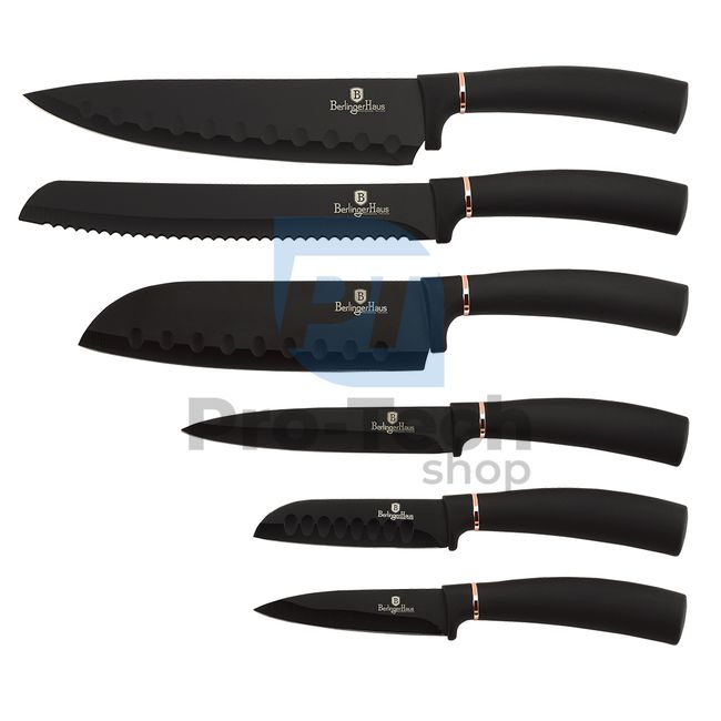 6-częściowy zestaw noży kuchennych ze stali nierdzewnej CZARNY-RÓŻOWE ZŁOTO 19703