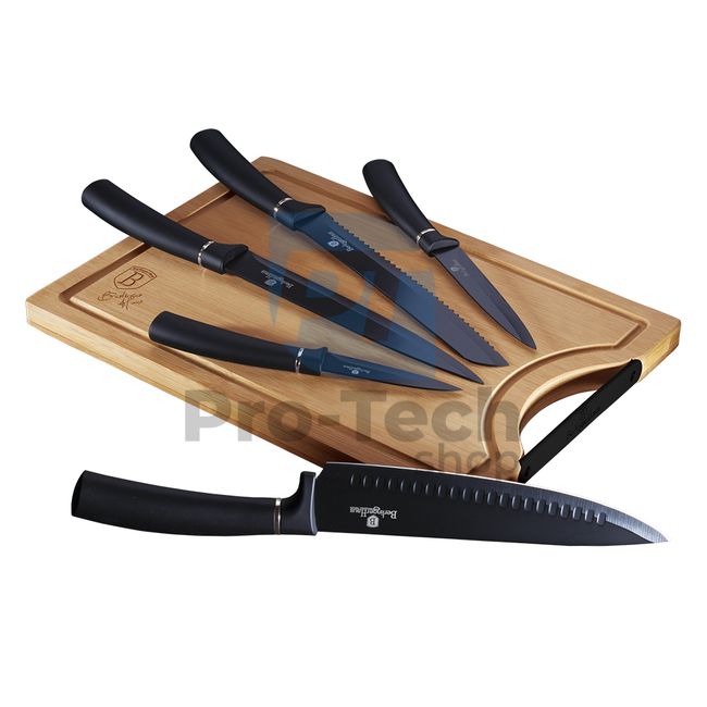6-częściowy zestaw noży kuchennych ze stali nierdzewnej z deską do krojenia BLACK 20469