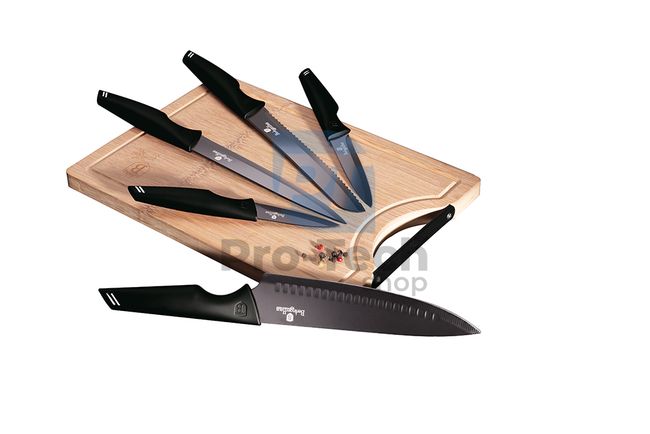 6-częściowy zestaw noży kuchennych ze stali nierdzewnej z deską do krojenia BLACK 20470