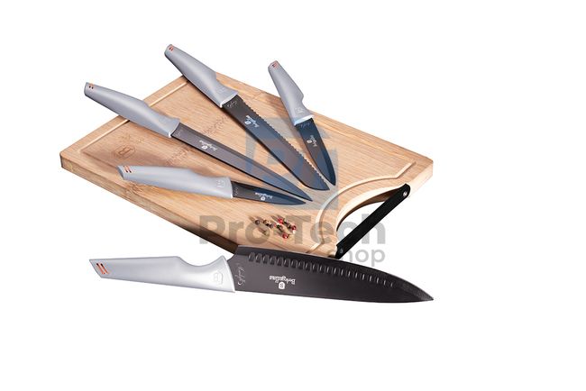 6-częściowy zestaw noży kuchennych ze stali nierdzewnej z deską do krojenia SZARY 19862