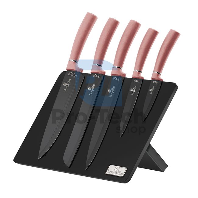 6-częściowy zestaw noży kuchennych ze stali nierdzewnej z magnetycznym stojakiem RÓŻOWY 19962