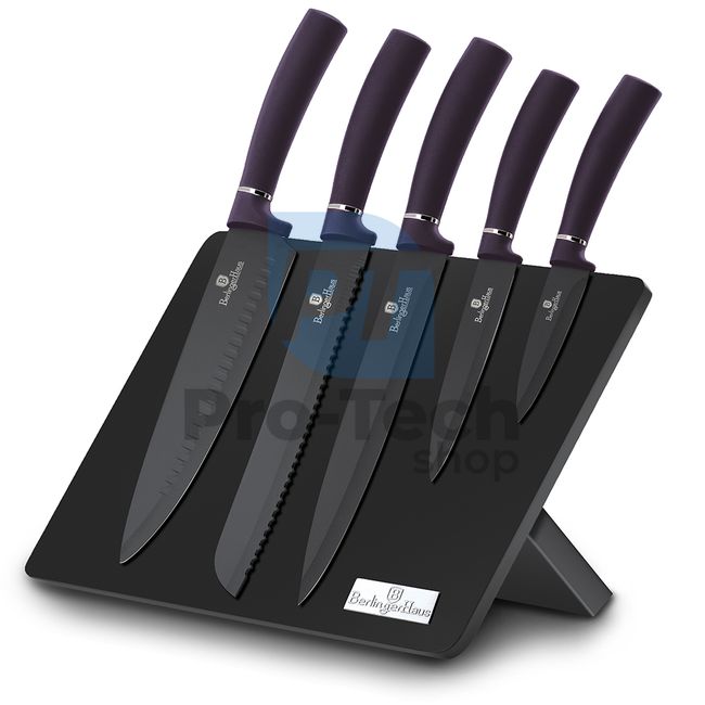 6-częściowy zestaw noży kuchennych ze stali nierdzewnej ze stojakiem magnetycznym PURPLE 20275