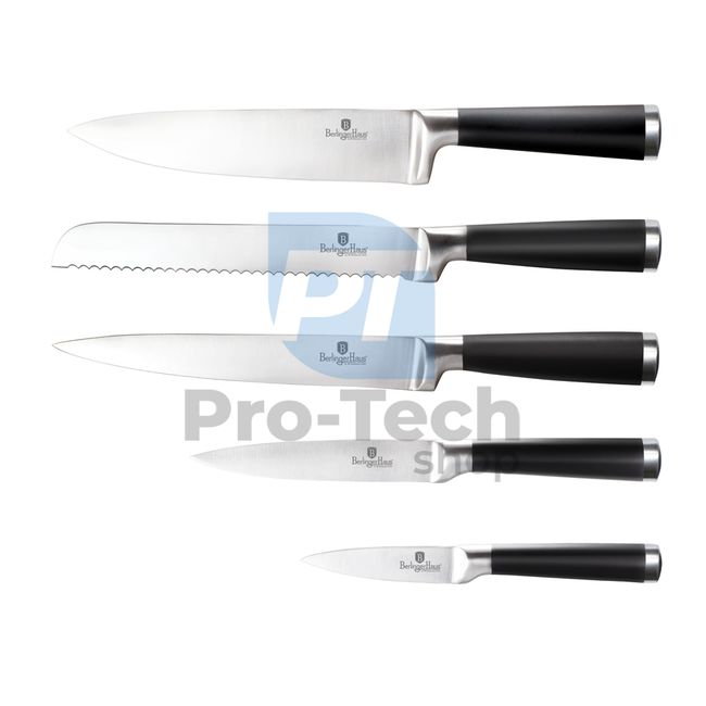 6-częściowy zestaw noży kuchennych ze stali nierdzewnej ze stojakiem CZARNO-SREBRNY 20483