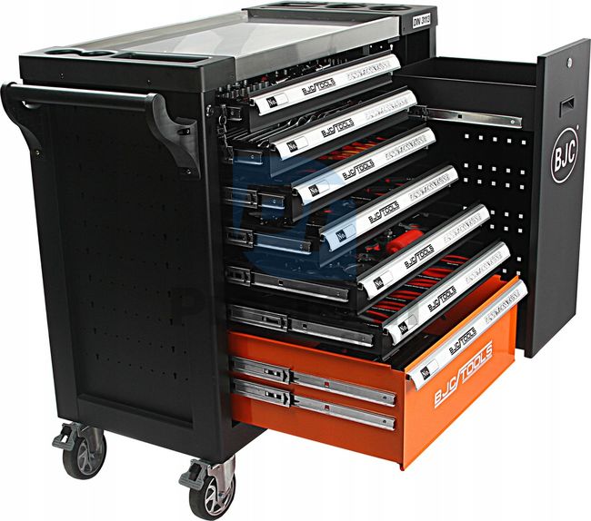 Wózek warsztatowy z narzędziami 7 szuflad z wysuwaną półką 306 szt. BJC 15889