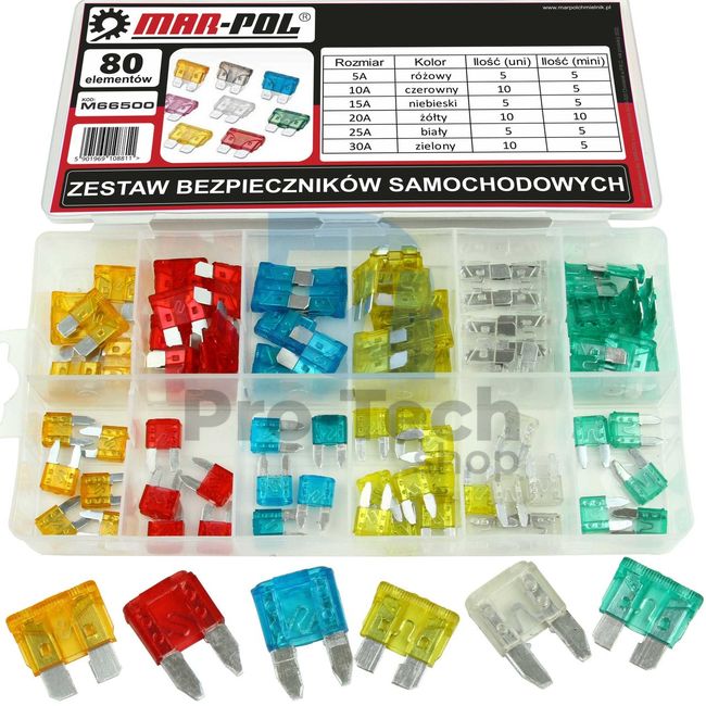 Zestaw bezpieczników samochodowych 80 szt. 5-30A 14367