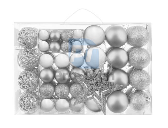 Zestaw 100 bombek choinkowych i srebrna gwiazdka 75106