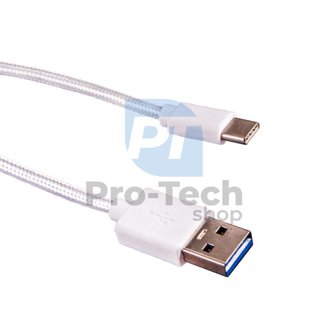 Kabel USB-C 3.0, 1 m, biały w oplocie 72376