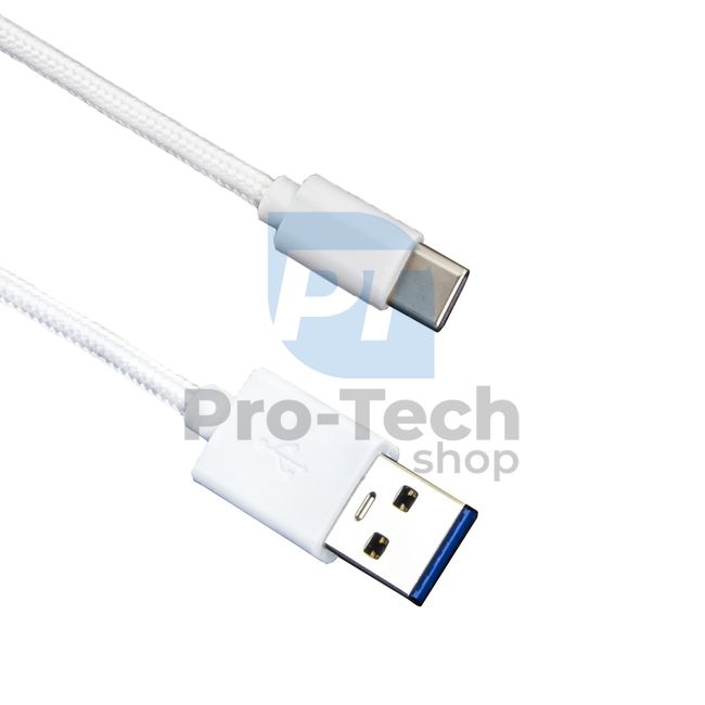 Kabel USB-C 3.0, 2 m, biały, w oplocie 72384