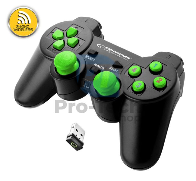 Wibrujący bezprzewodowy gamepad PC/PS3 USB GLADIATOR, czarno-zielony 72645