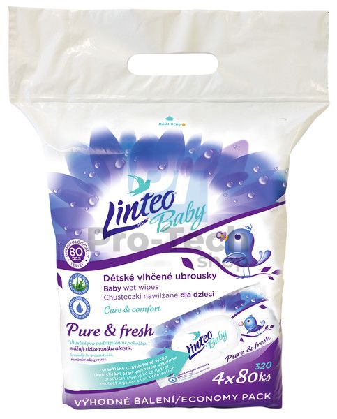 Linteo Baby Pure and Fresh Chusteczki nawilżane 4x80 szt. z plastikowym zamknięciem 30431